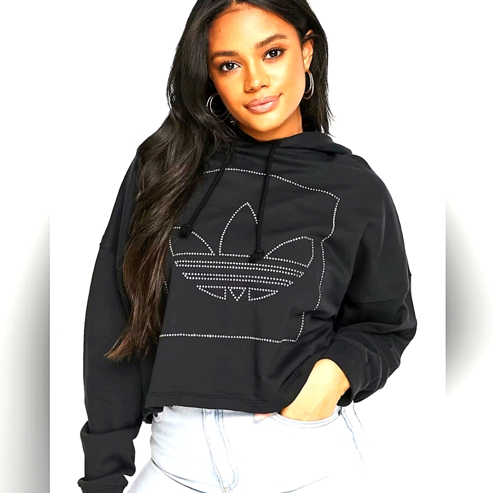 Adidas Cropped Rhinestone Hoodie